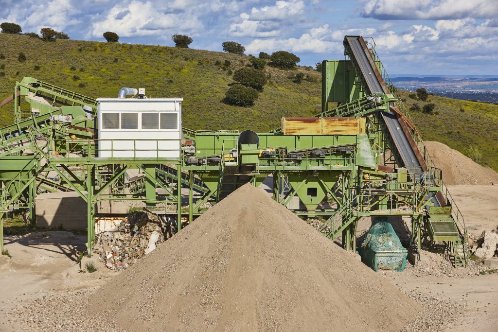 Debris treatment outdoor plant and machinery. Recycling